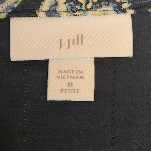 J Jill Womens Navy Blue Floral V Neck Comfortable Shift Dress Medium Petite - Picture 4 of 11